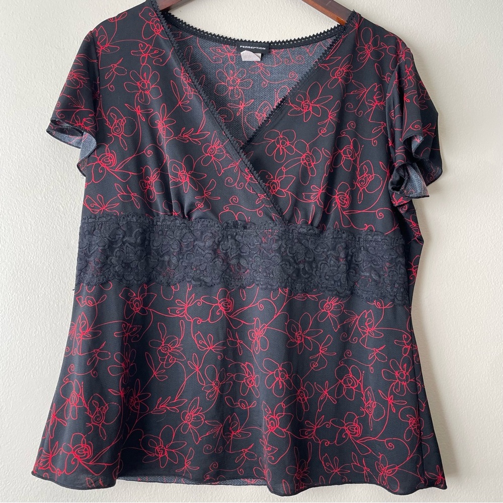 VTG Perseption Women's 2XL Floral Top Lace Romantic Whimsigoth Feminine
